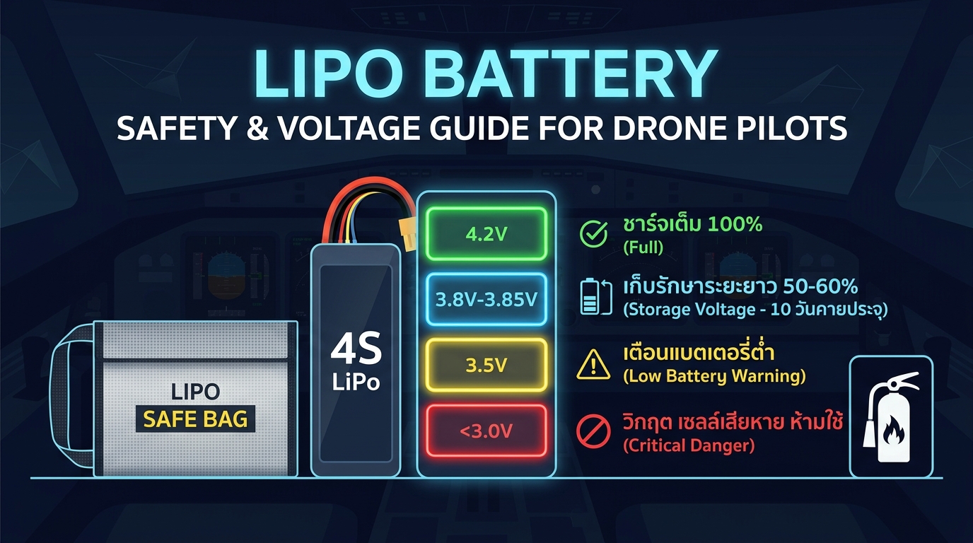 คู่มือความปลอดภัยและระดับแรงดันแบตเตอรี่ LiPo
